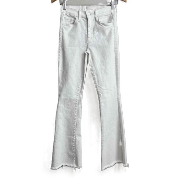 MOTHER Denim - Mother The Weekender Fray Raw Hem Jeans White Flared 5 Pocket Size 25